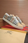 Burberry Beige Plaid Low-Top Sneakers - Lace-Up Closure